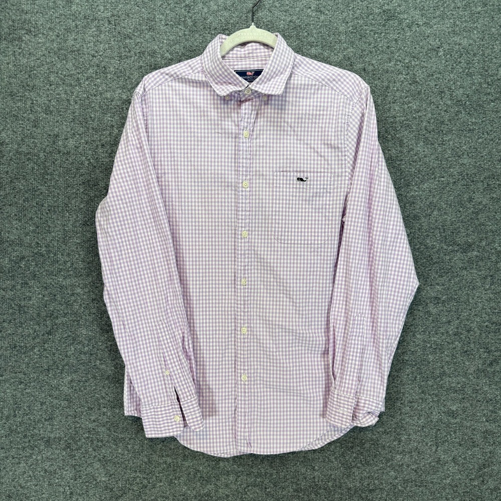 Vineyard Vines Button Up‎ Shirt Mens Small Purple Gingham Stretch Tucker Classic